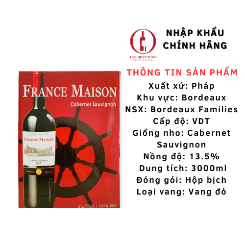 Rượu Vang Bịch Pháp France Maison 3L Nhập Khẩu - Vin Rouge - Red Wine