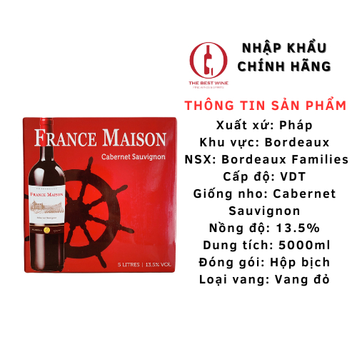 Rượu Vang Bịch Pháp France Maison 5L Nhập Khẩu