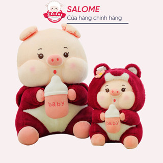 Gấu Bông Heo Cosplay Gấu Dâu Ôm Bình Sữa Khổng Lồ Dễ Thương SALOME Lợn Mặc Áo  Lotso Cầm Bình Sữa