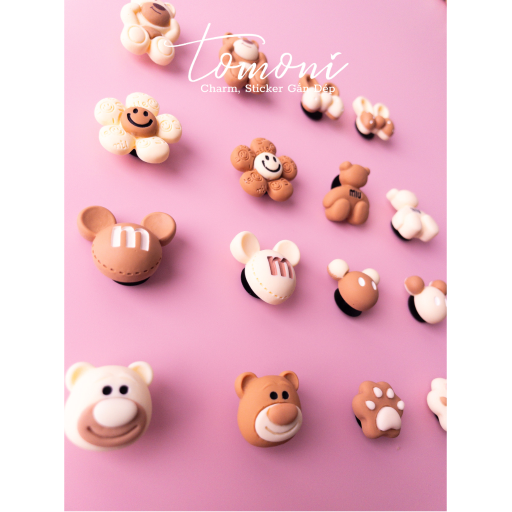 Phụ Kiện Sticker Gắn Dép, Charm DIY Hình Nơ, Hoa, Gấu Nâu Xinh Xắn - HQ50
