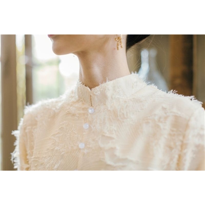 Váy/Đầm tiểu thư dáng dài, màu trắng ngà, vải lông 2 lớp, khóa sau, mới 98%, size L, TKG1