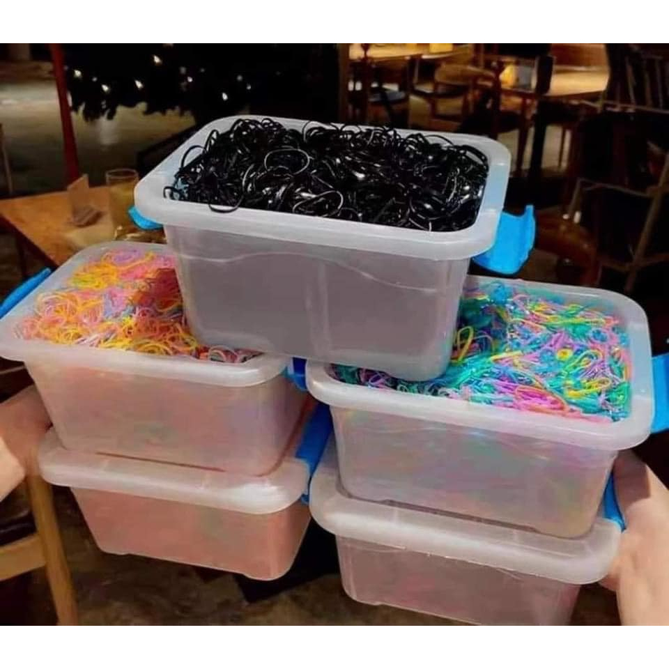 Hộp 5000 Chun Tóc Siêu Dai Nhiều Màu Sắc Cho Mẹ Và Bé Kèm Hộp Đựng