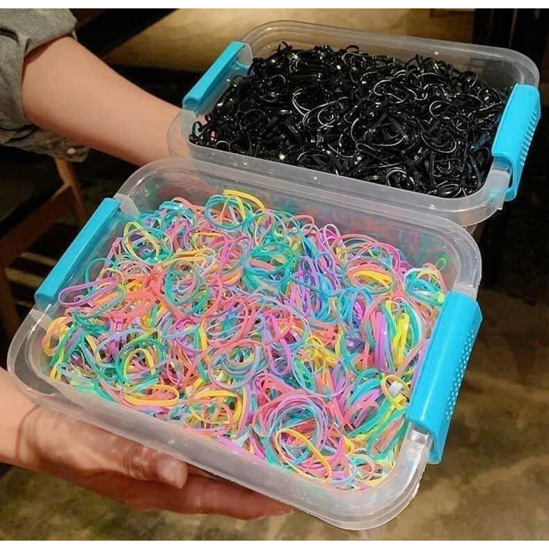 Hộp 5000 Chun Tóc Siêu Dai Nhiều Màu Sắc Cho Mẹ Và Bé Kèm Hộp Đựng