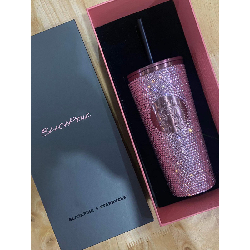 Ly đính đá Rose Gold BLACKPINK 16oz  STARBUCKS