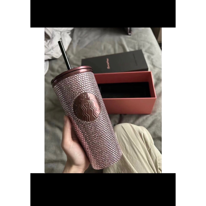 Ly đính đá Rose Gold BLACKPINK 16oz  STARBUCKS