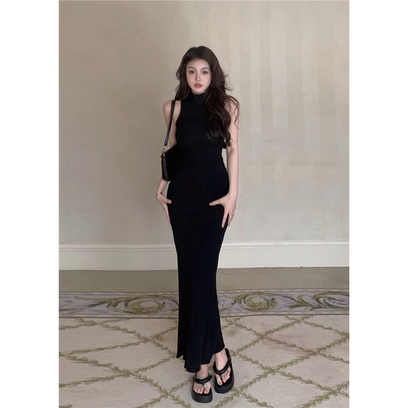 VÁY MIDI ÔM BODY CỔ YẾM CHÂN ĐUÔI CÁ SEXY