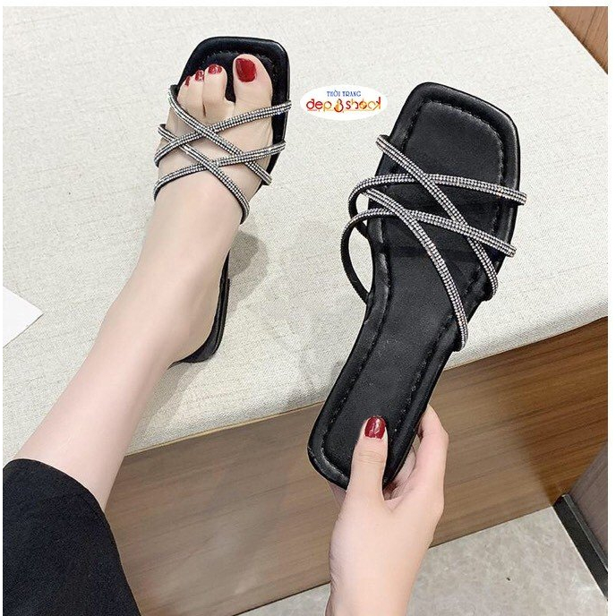 Dép nữ quai chéo đính đá thời trang cao cấp bigsize siêu hot Ms 223