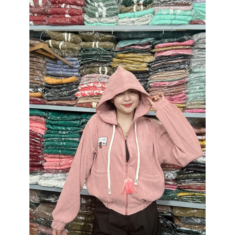 ÁO KHOÁC NỮ NHUNG GÂN QC FORM RỘNG TÚI ĐỨNG 48-65kg