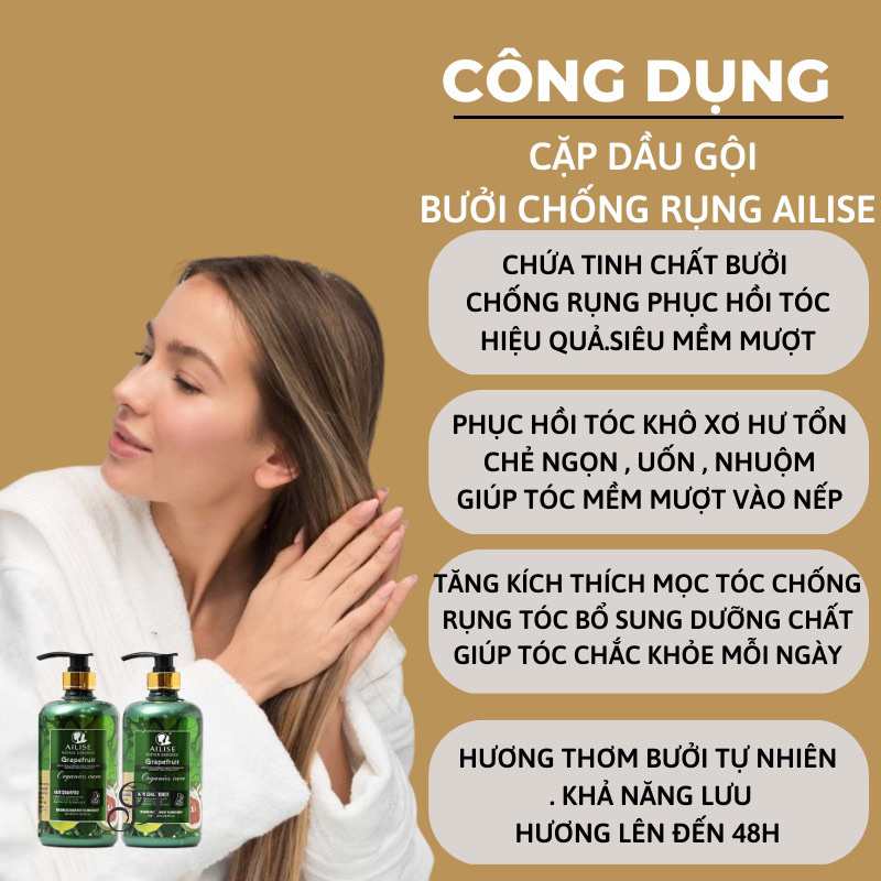 Dầu gội bưởi ngăn rụng tóc kích thích mọc tóc nhanh Ailise Grapefruit UK 850Ml Chính Hãng HAIRLOVER