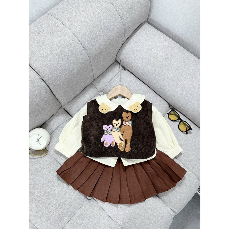 Set Váy gấu 3 chi tiết hàng đẹp cho bé gái