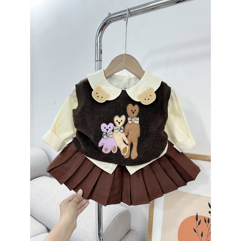 Set Váy gấu 3 chi tiết hàng đẹp cho bé gái