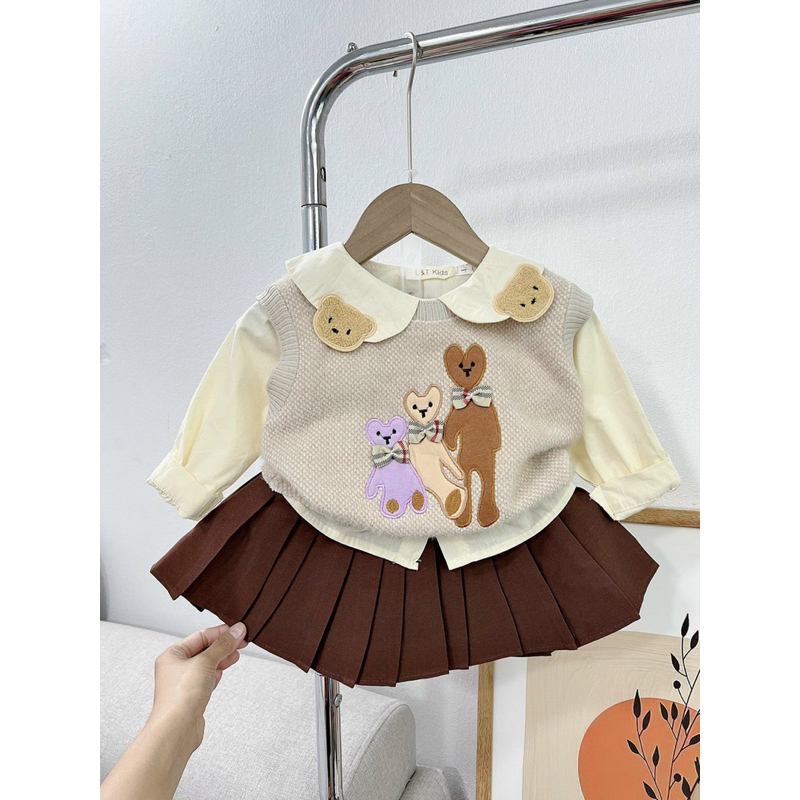 Set Váy gấu 3 chi tiết hàng đẹp cho bé gái