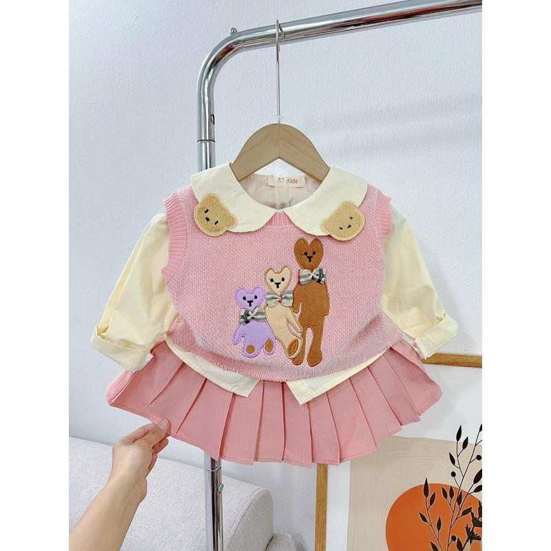 Set Váy gấu 3 chi tiết hàng đẹp cho bé gái