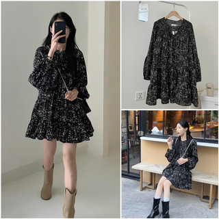 Váy babydoll hoa nhí dài tay dáng ngắn siêu xinh