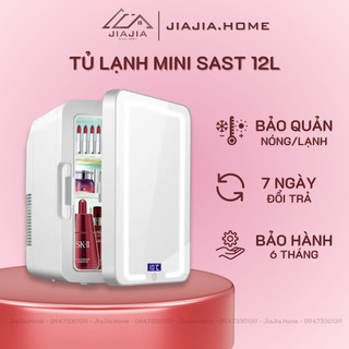 Tủ lạnh 12l tích hợp gương và đèn led, hiển thị nhiệt độ sast- tủ lạnh mini cao cấp đựng mỹ phẩm, ac/dc