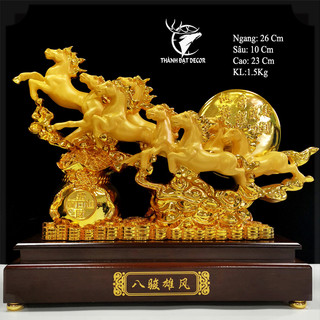 Tượng ngựa bát mã truy phong màu vàng, mã đáo thành công, quà tặng tân gia khai trương, decor nhà cửa