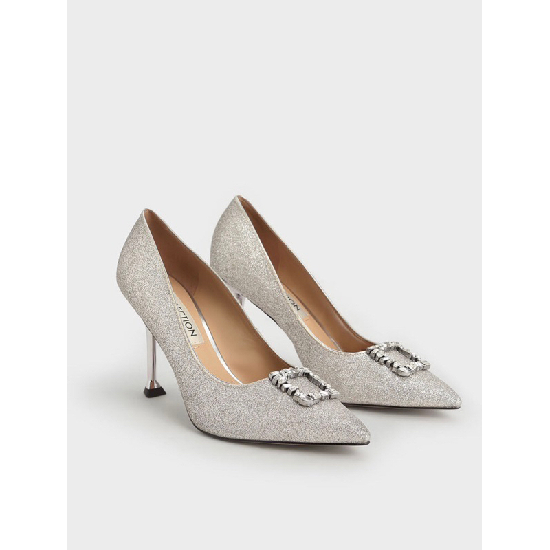 GIÀY CAO GÓT ĐÍNH ĐÁ NHŨ BẠC Charles&Keith AUTH MUA Ở SB CHANGI 🍑🍑🍑