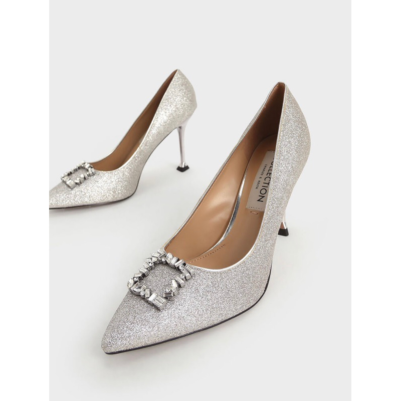 GIÀY CAO GÓT ĐÍNH ĐÁ NHŨ BẠC Charles&Keith AUTH MUA Ở SB CHANGI 🍑🍑🍑