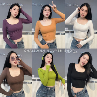 Áo crotop len tăm cổ u đủ màu hàng qc l1
