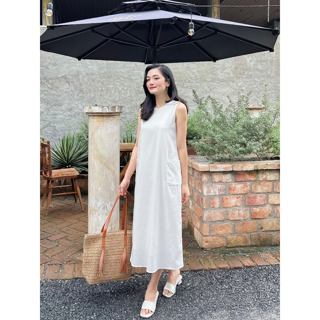 Đầm nữ linen sát nách dáng chữ A thời trang Hoa Đô màu xanh HD3060