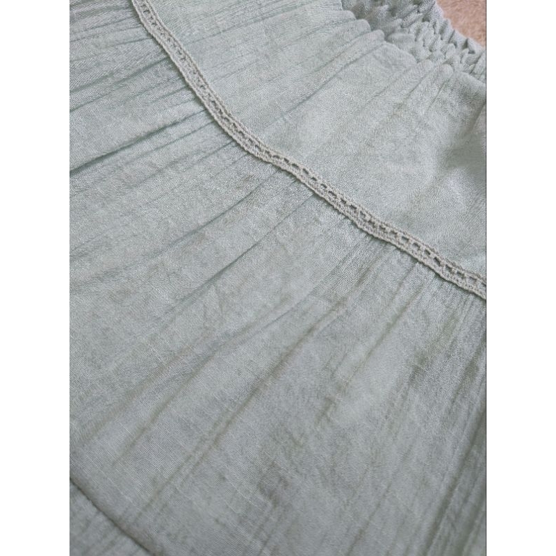 Chân váy Nhật CLEF DE SOL form xòe phối ren kiểu tầng lưng thun co giãn maut xanh mint/ xanh pastel