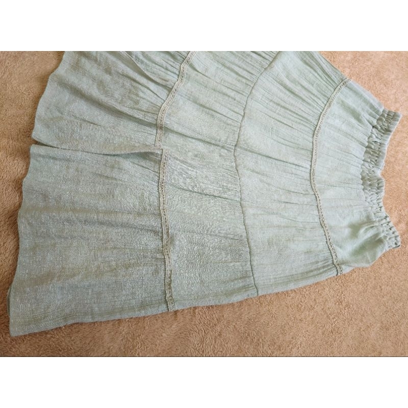 Chân váy Nhật CLEF DE SOL form xòe phối ren kiểu tầng lưng thun co giãn maut xanh mint/ xanh pastel