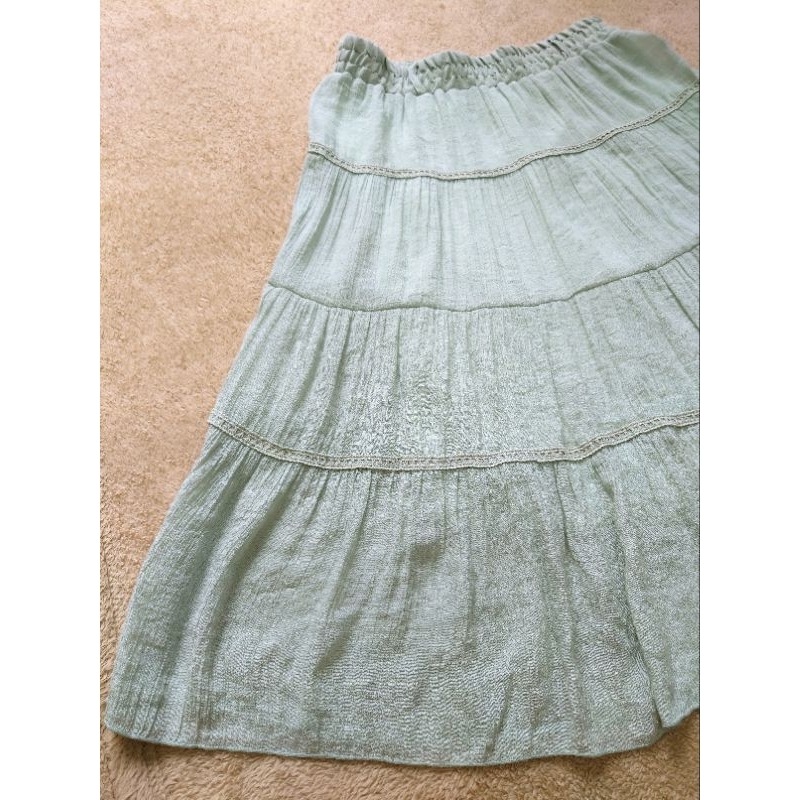 Chân váy Nhật CLEF DE SOL form xòe phối ren kiểu tầng lưng thun co giãn maut xanh mint/ xanh pastel