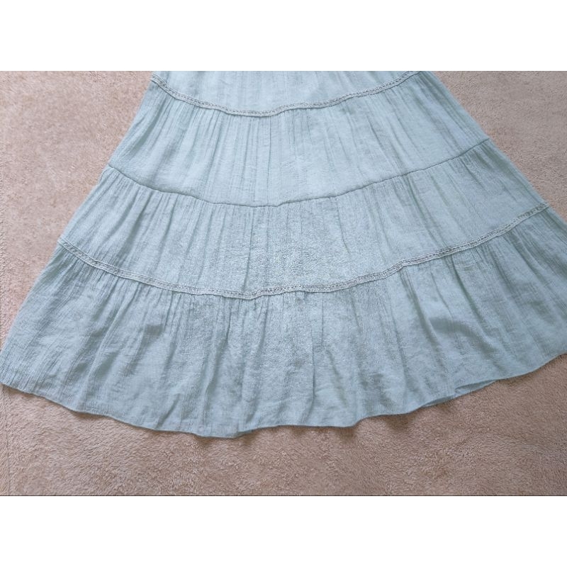 Chân váy Nhật CLEF DE SOL form xòe phối ren kiểu tầng lưng thun co giãn maut xanh mint/ xanh pastel