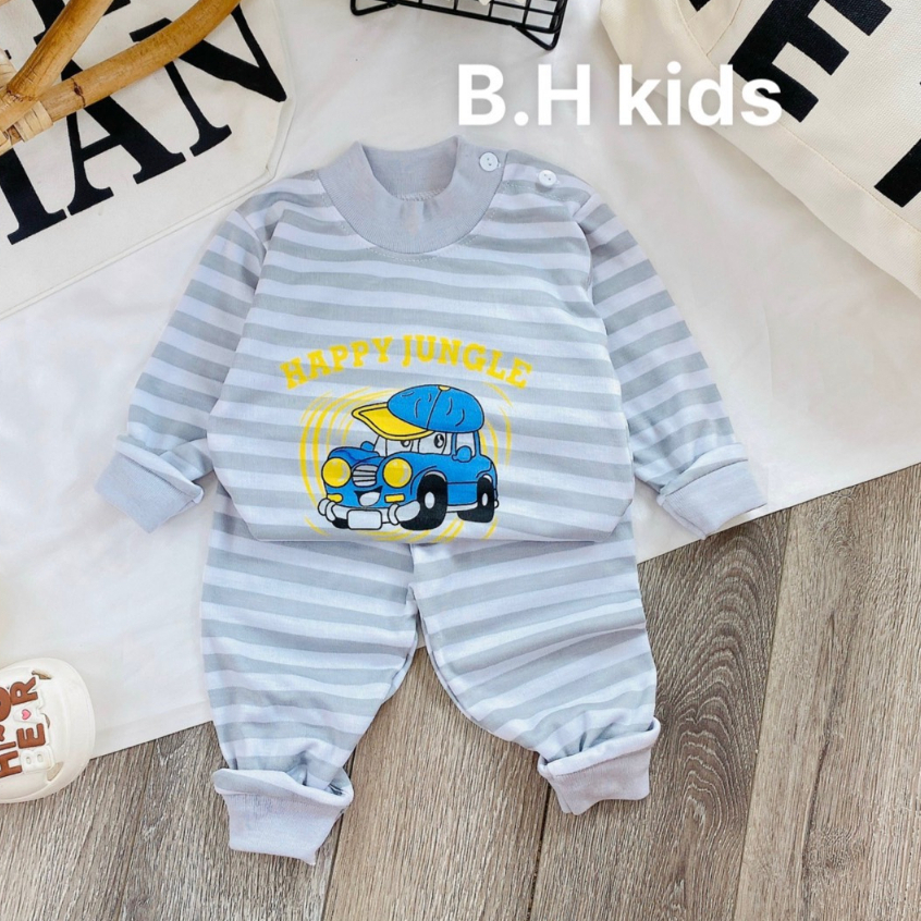 Bộ Quần Áo Thu Đông Nỉ Cotton, thấm hút tốt, giữ nhiệt tốt, mở cúc vai, dài tay, cho bé trai, bé gái BD07