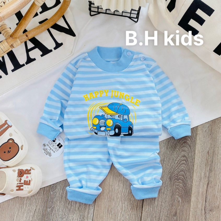 Bộ Quần Áo Thu Đông Nỉ Cotton, thấm hút tốt, giữ nhiệt tốt, mở cúc vai, dài tay, cho bé trai, bé gái BD07