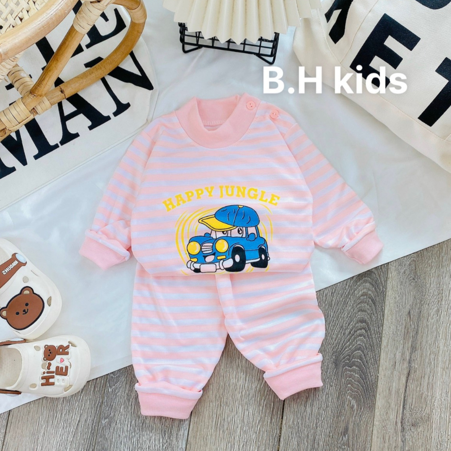 Bộ Quần Áo Thu Đông Nỉ Cotton, thấm hút tốt, giữ nhiệt tốt, mở cúc vai, dài tay, cho bé trai, bé gái BD07