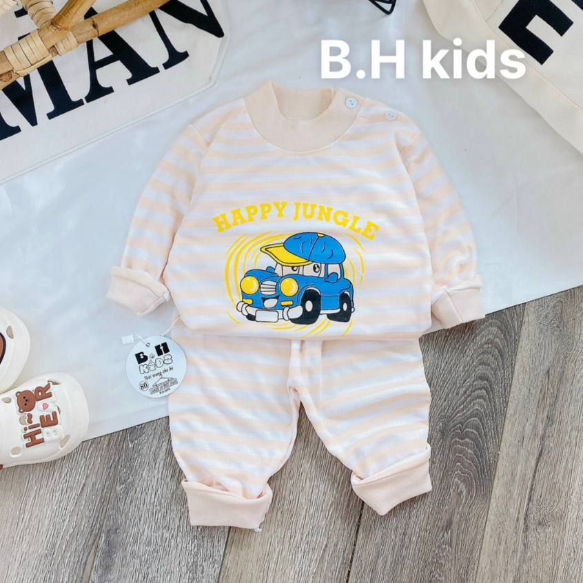 Bộ Quần Áo Thu Đông Nỉ Cotton, thấm hút tốt, giữ nhiệt tốt, mở cúc vai, dài tay, cho bé trai, bé gái BD07