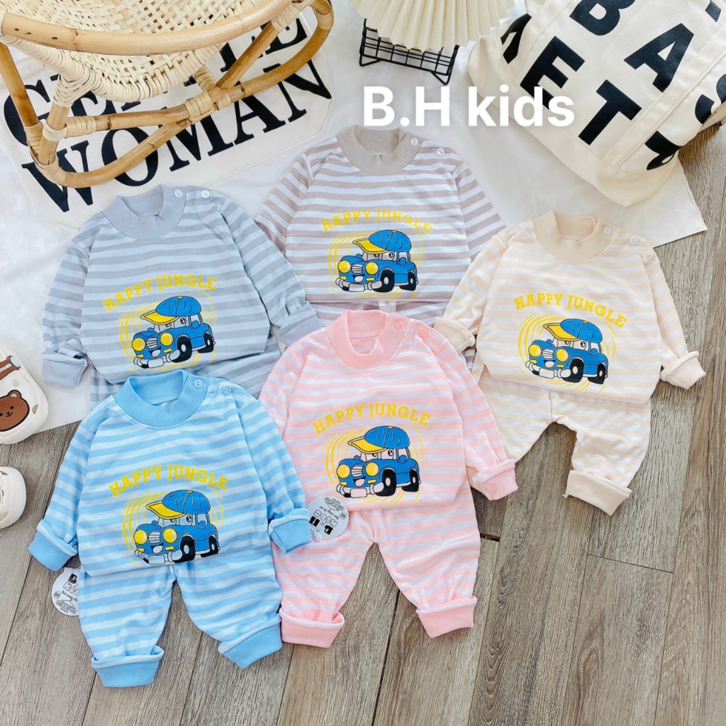 Bộ Quần Áo Thu Đông Nỉ Cotton, thấm hút tốt, giữ nhiệt tốt, mở cúc vai, dài tay, cho bé trai, bé gái BD07