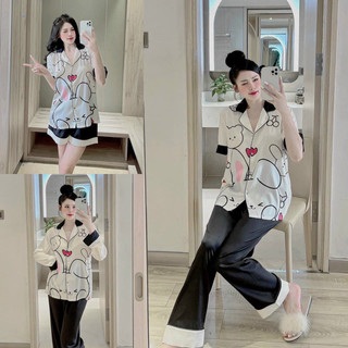 Bộ ngủ pijama lụa xước tay ngắn