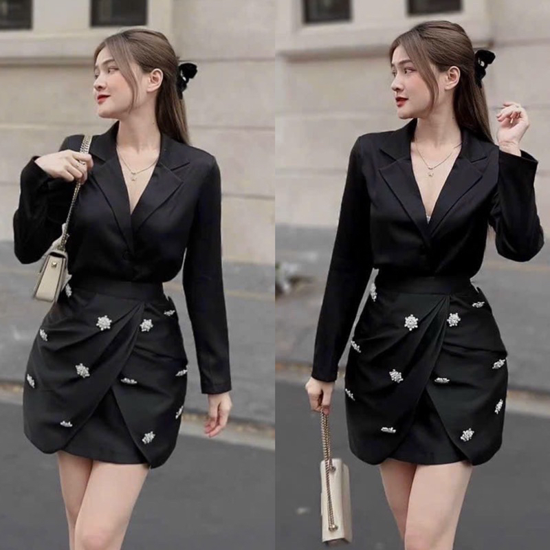 Sét áo đắp chéo - quần váy đính nơ bigsize 55kg-95kg