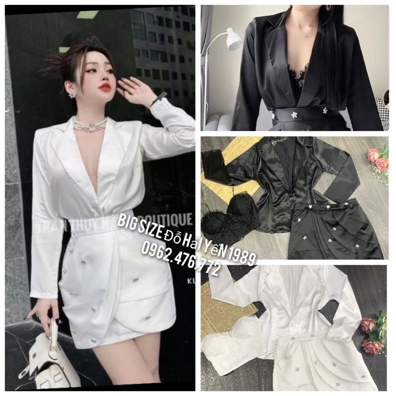 Sét áo đắp chéo - quần váy đính nơ bigsize 55kg-95kg