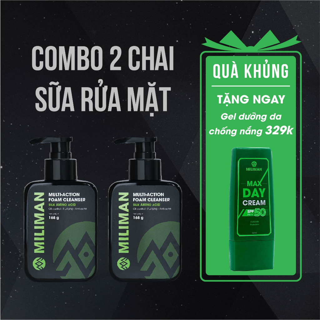 [Tặng Kem Chống Nắng] Combo 2 Sữa Rửa Mặt Nam Da Dầu Trắng Da Thương Hiệu MILIMAN Multi – Action Foam Cleanser 168g