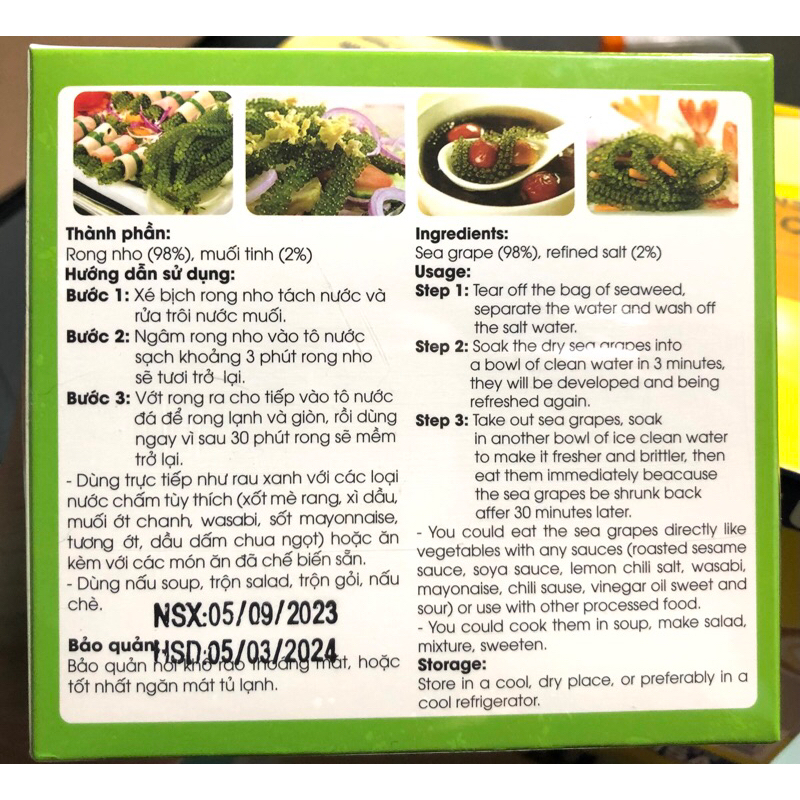 Rong nho tách nước Sea Việt Hộp 220g KÈM 1 CHAI Nước Chấm Mè Rang KEWPIE 180ml