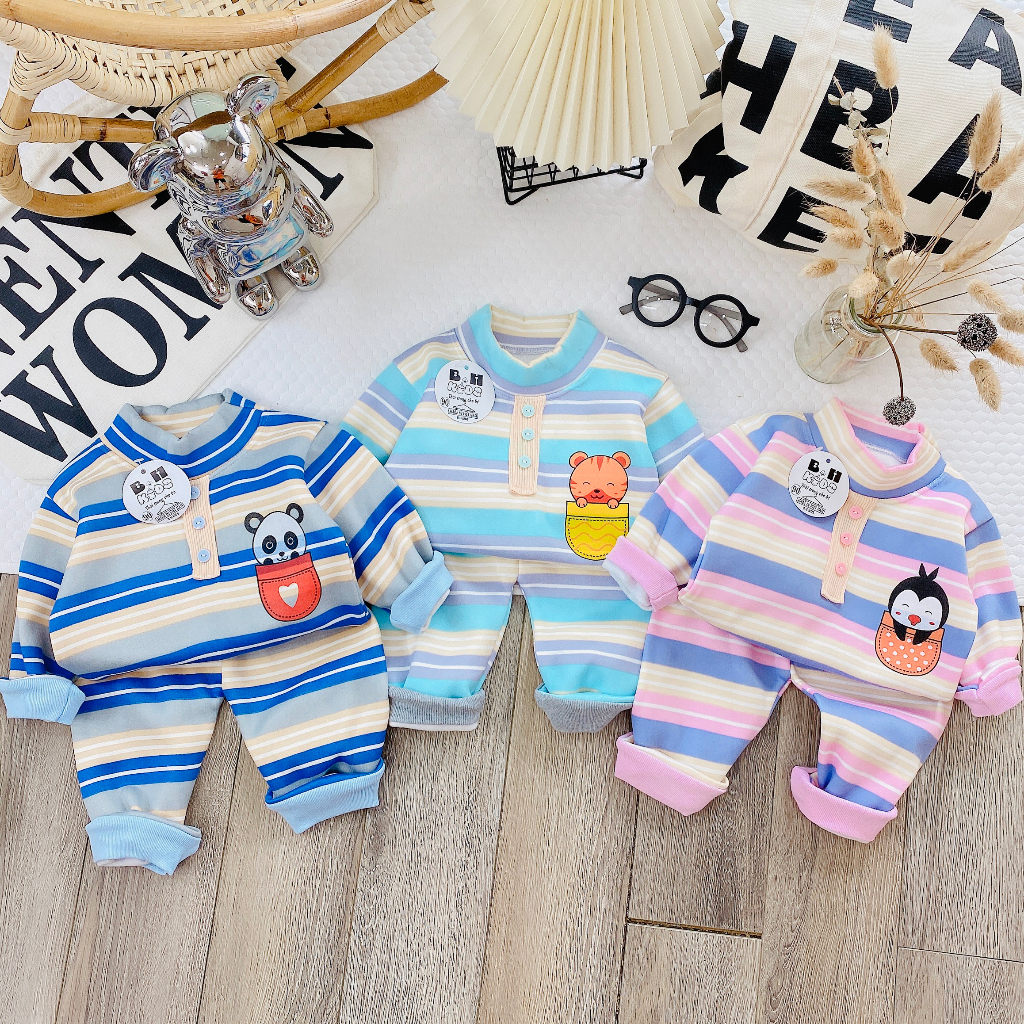 Bộ Quần Áo Thu Đông Nỉ Bông, bao ấm, bao xinh, mềm mịn, dài tay, cho bé trai, bé gái BD08