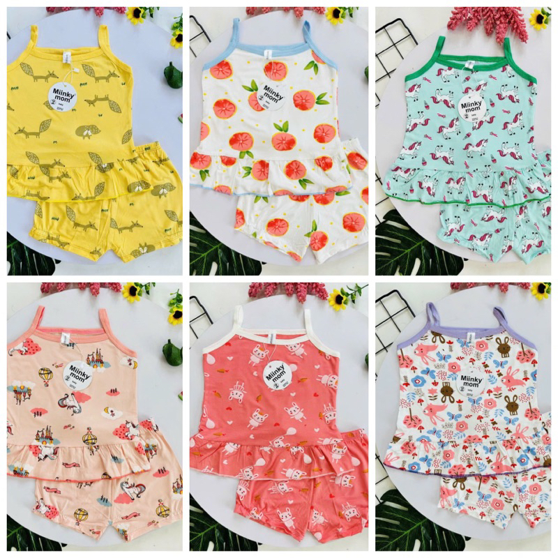 Bộ cotton sợ tre dây cho bé gái 7-16kg chất đẹp
