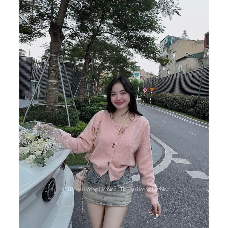 Áo khoác len cardigan cúc hoa