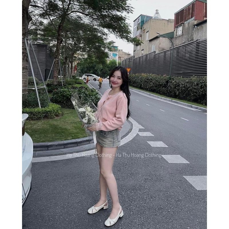 Áo khoác len cardigan cúc hoa