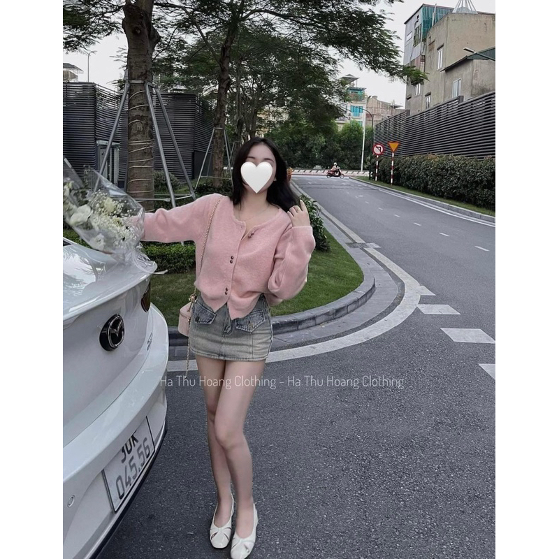 Áo khoác len cardigan cúc hoa