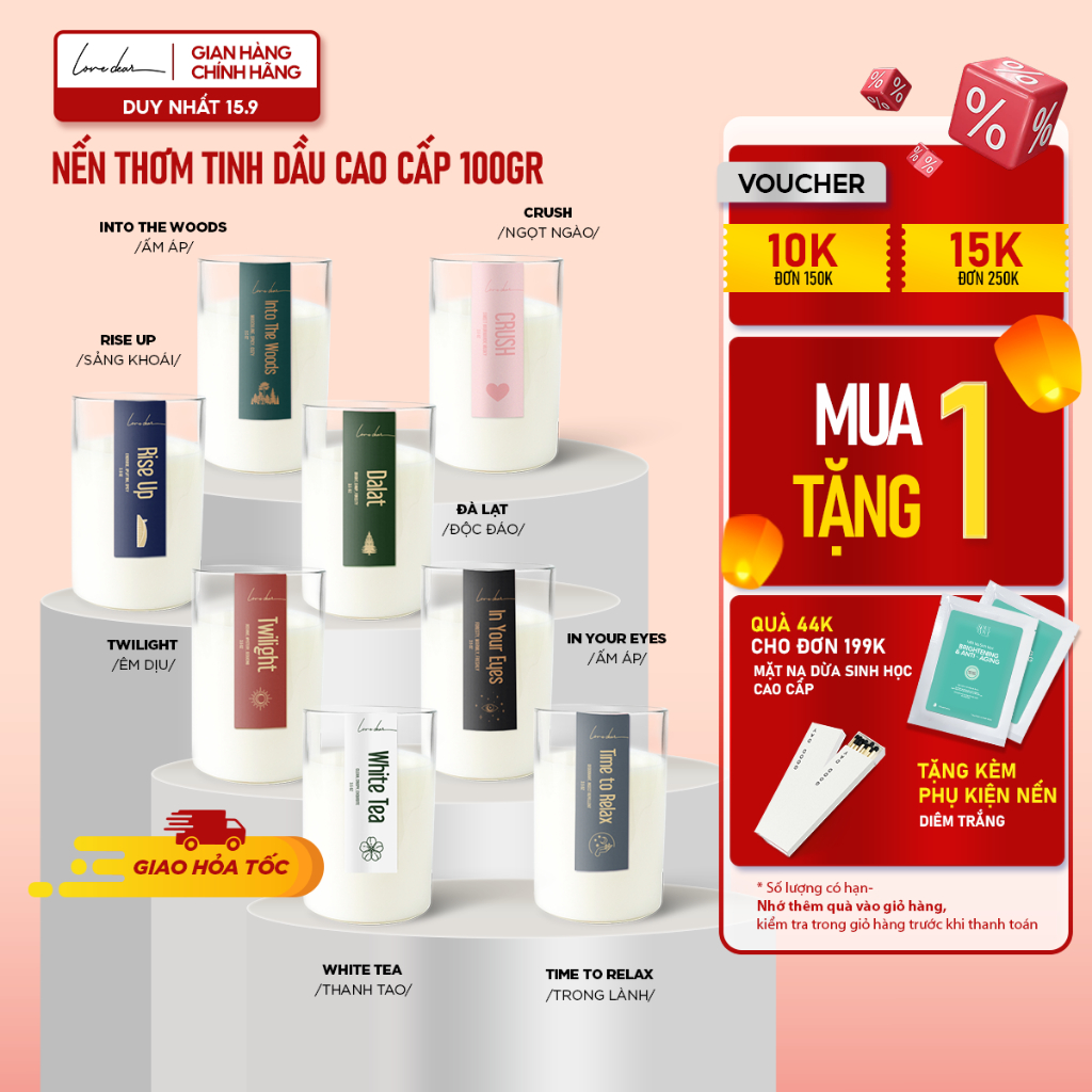 Nến thơm Tinh Dầu Cao Cấp LoveDear 100g Nhiều Mùi - Không Khói Decor Sang Trọng