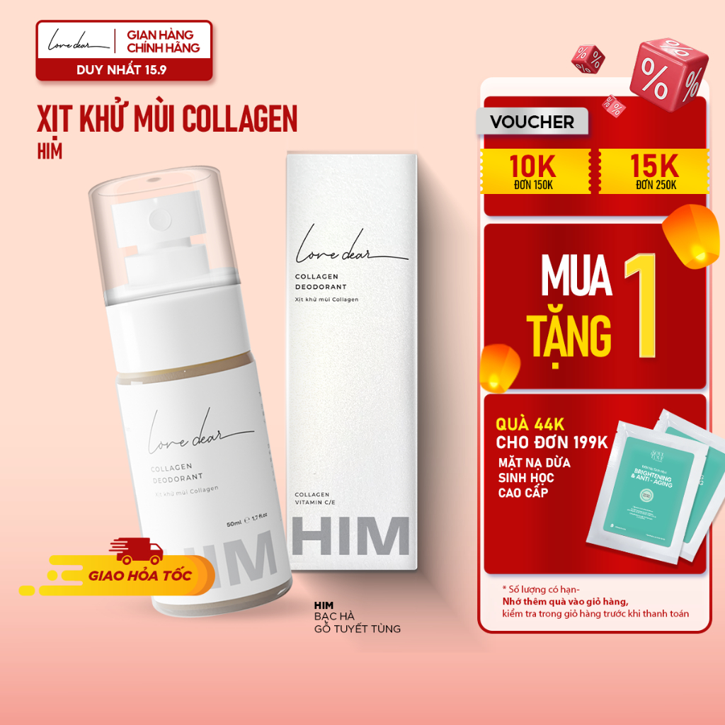 Xịt Thơm Khử Mùi HIM Hương Nước Hoa Body Mist LoveDear Thơm Lâu Unisex - Có Collagen Và Vitamin C E với Nhiều Mùi 50ml