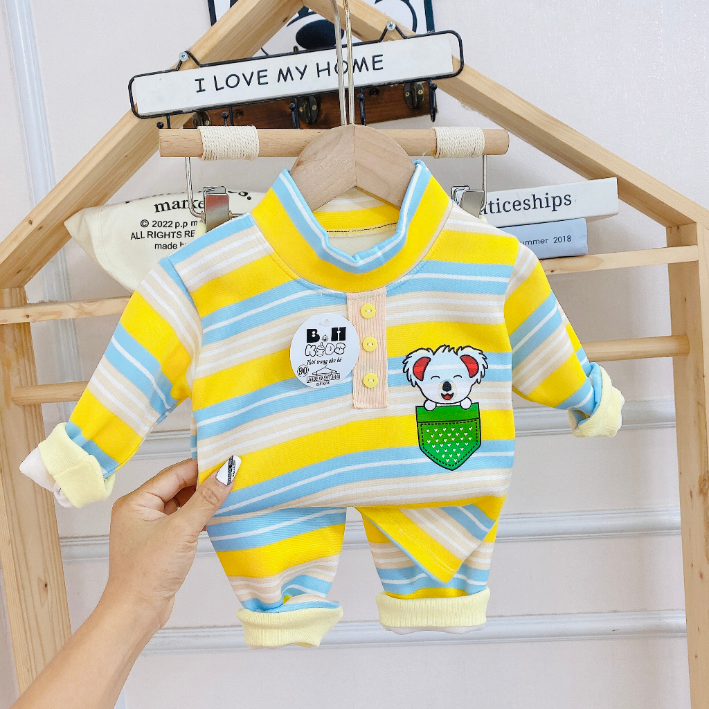Bộ Quần Áo Thu Đông Nỉ Bông, bao ấm, bao xinh, mềm mịn, dài tay, cho bé trai, bé gái BD08
