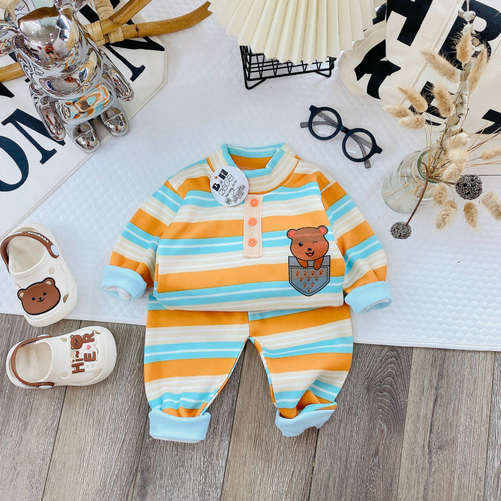 Bộ Quần Áo Thu Đông Nỉ Bông, bao ấm, bao xinh, mềm mịn, dài tay, cho bé trai, bé gái BD08