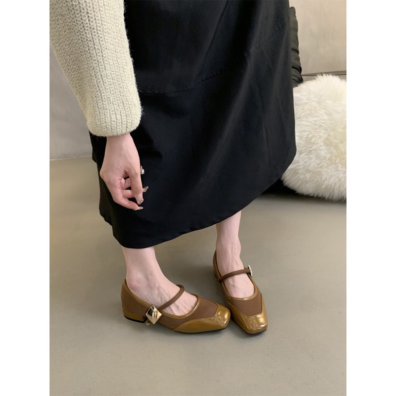 Giày búp bê mũi vuông đế bằng phong cách hàn quốc