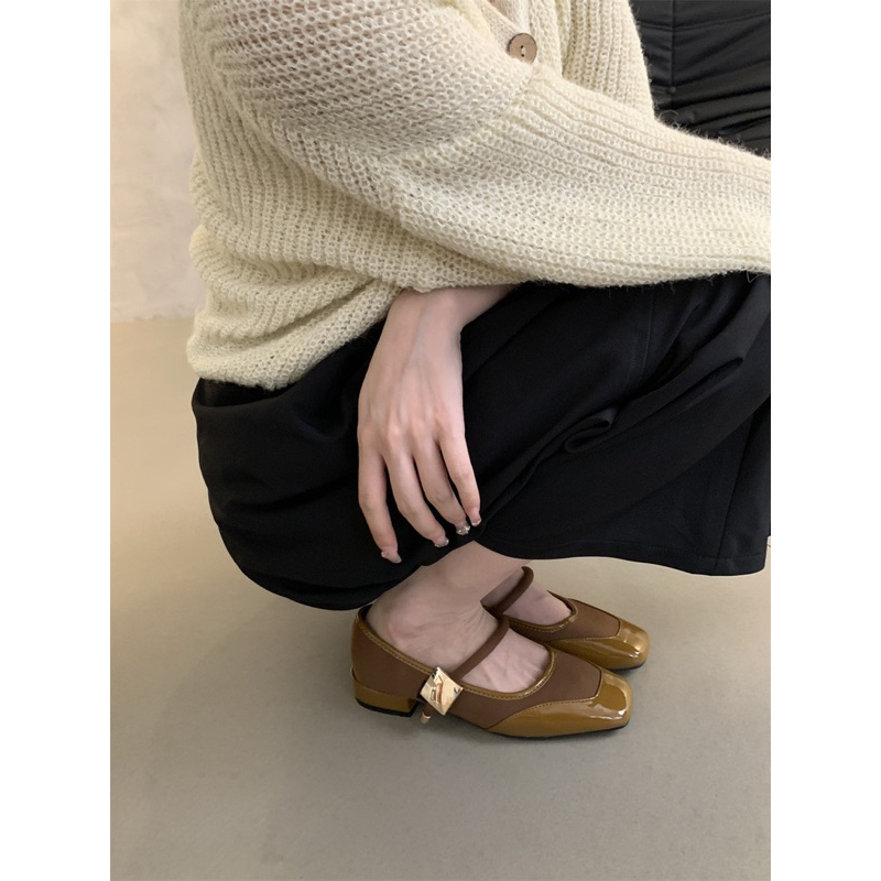 Giày búp bê mũi vuông đế bằng phong cách hàn quốc