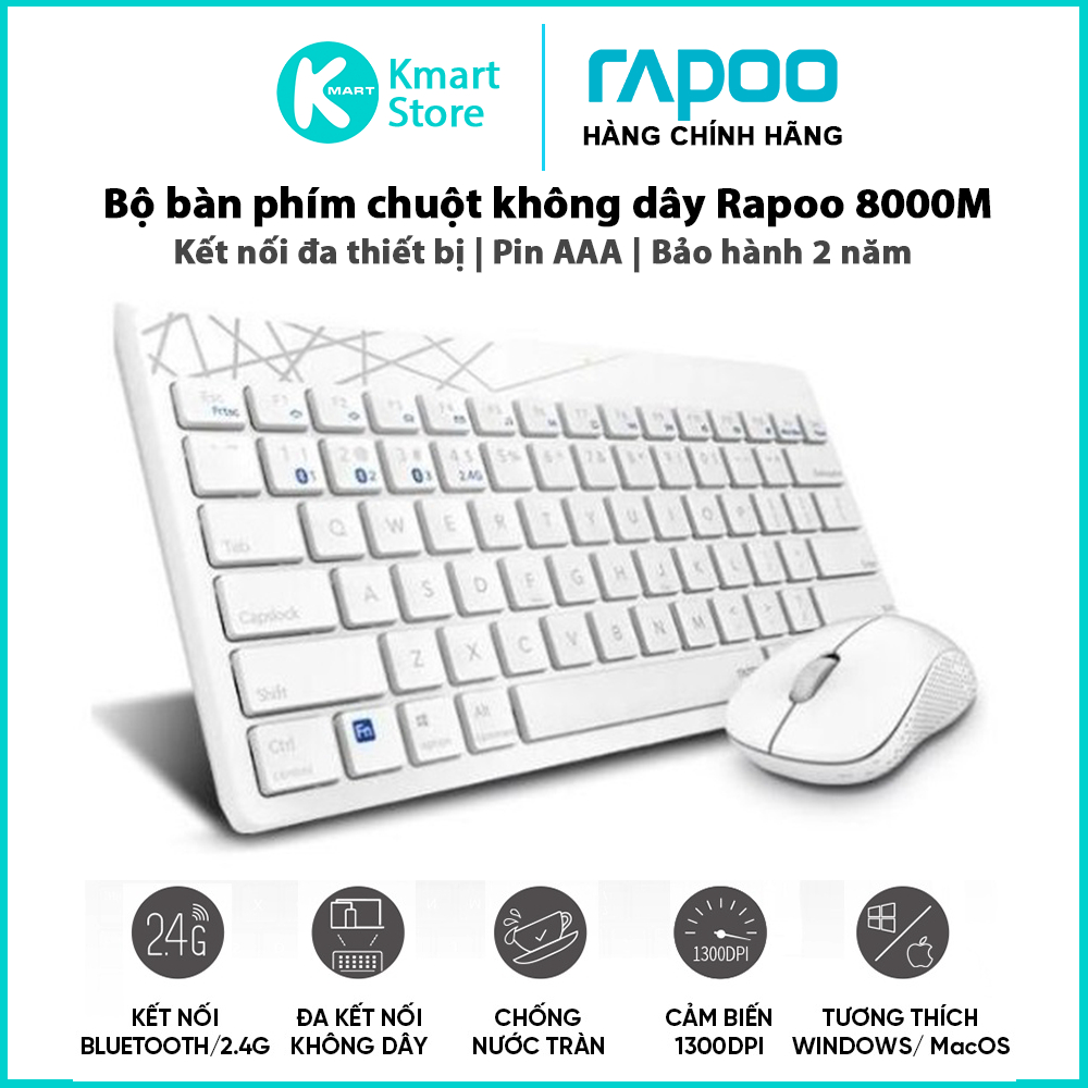Bộ bàn phím chuột không dây Rapoo 8000M - Hàng Chính Hãng
